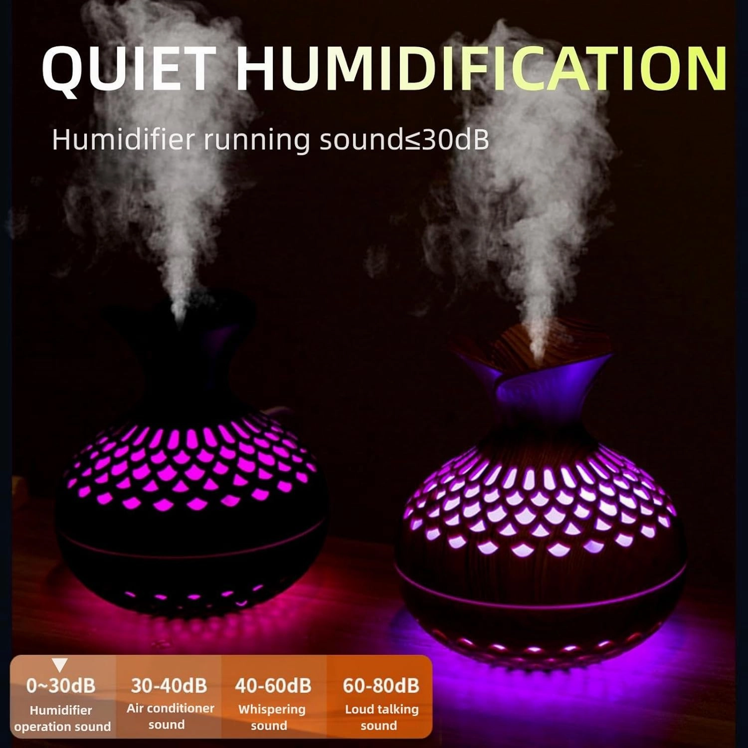 Colorful Cool Mini Humidifier, Flower Shape Humidifier,USB Personal Desktop Humidifier for Car, Office Room, Bedroom,etc. 2 Mist Modes, 7 colors,Super Quiet (Darkwood)