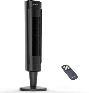 Comfort Zone 36 Tower Fan with Remote Control for Home, 60 Degree Oscillation, 3 Speeds, 12H Timer, Carry Handle, Black Tower bladeless fan for modern homes