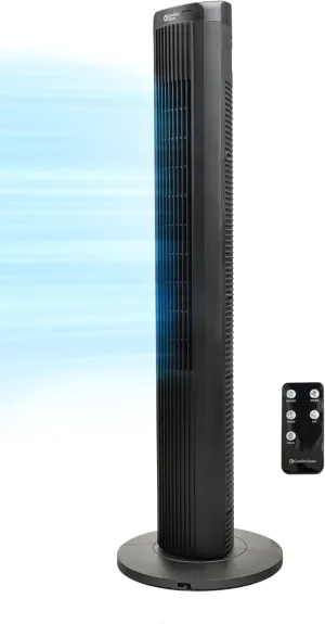 Comfort Zone 40" Oscillating Portable Tower Fan with Remote in Black floor fans with powerful circulation