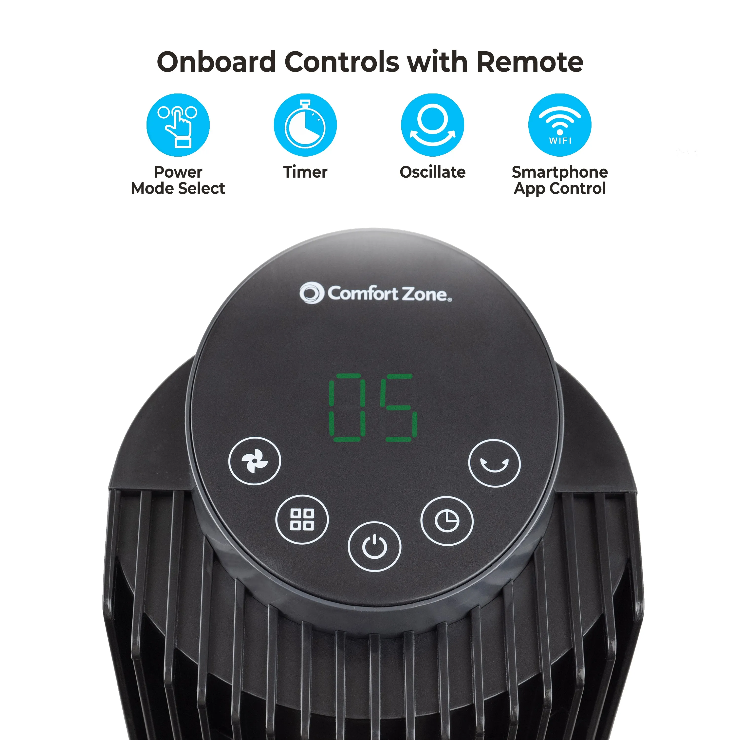 Comfort Zone 42" Smart Wi-Fi Oscillating Portable Tower Fan with Remote