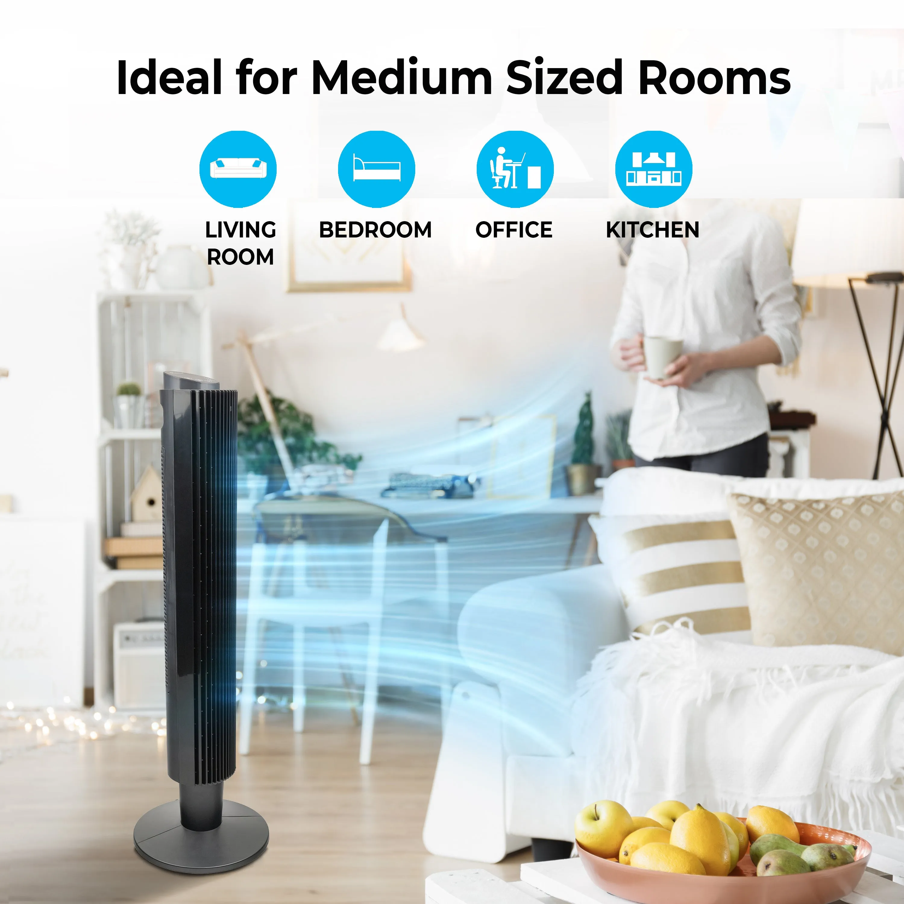 Comfort Zone 42" Smart Wi-Fi Oscillating Portable Tower Fan with Remote