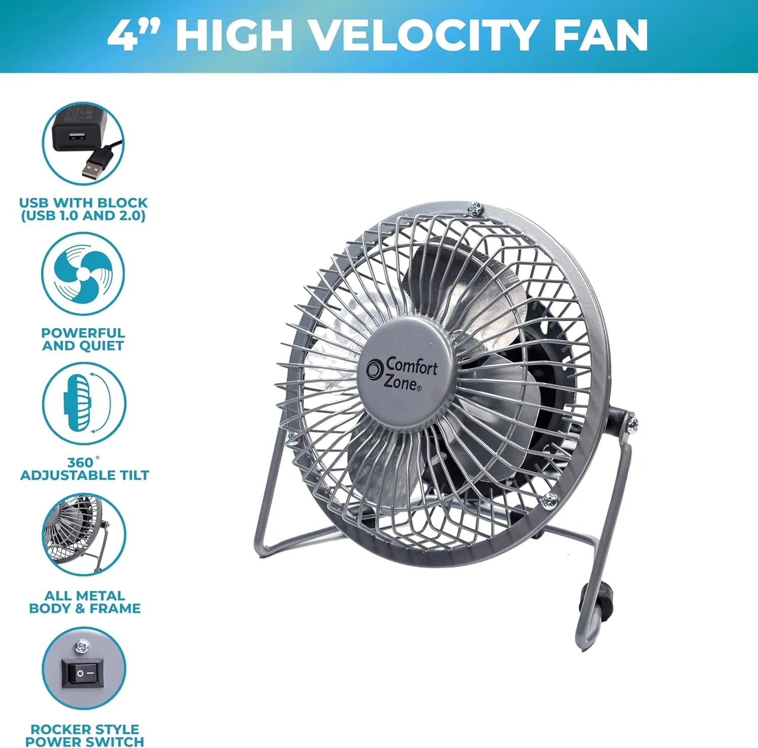 Comfort Zone 4" 1-Speed Desktop Fan