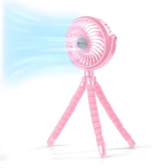Comfort Zone Portable Stroller Fan, 3 Speed Rechargeable Battery Clip on Fan, 360 Degree Flexible Tripod Cooling Fan, Secure Hold, Ideal for Strollers, Car Seats, Cribs, or Treadmills, Pink 360-degree rotating fan for home use