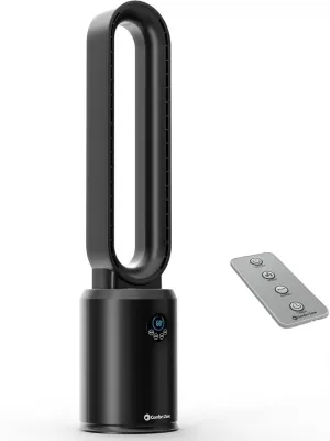 Comfort Zone Tower Fan for Bedroom, 40 inch Bladeless Stand Fan with Remote Control, 9H Timer, Wide Area Oscillation, Push Button Digital Display, 3 Speed Home Floor Fan, Black Small bladeless fan for quiet cooling
