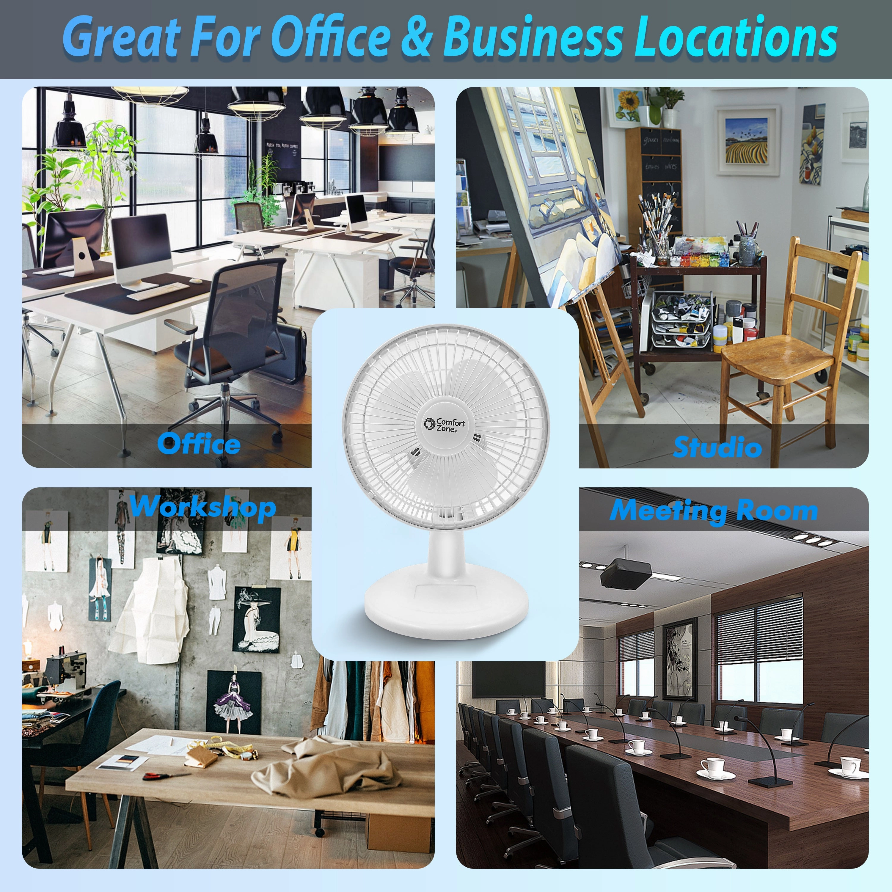 Comfort Zone 6" 2-Speed Desk Fan with Stable Base and Adjustable Tilt