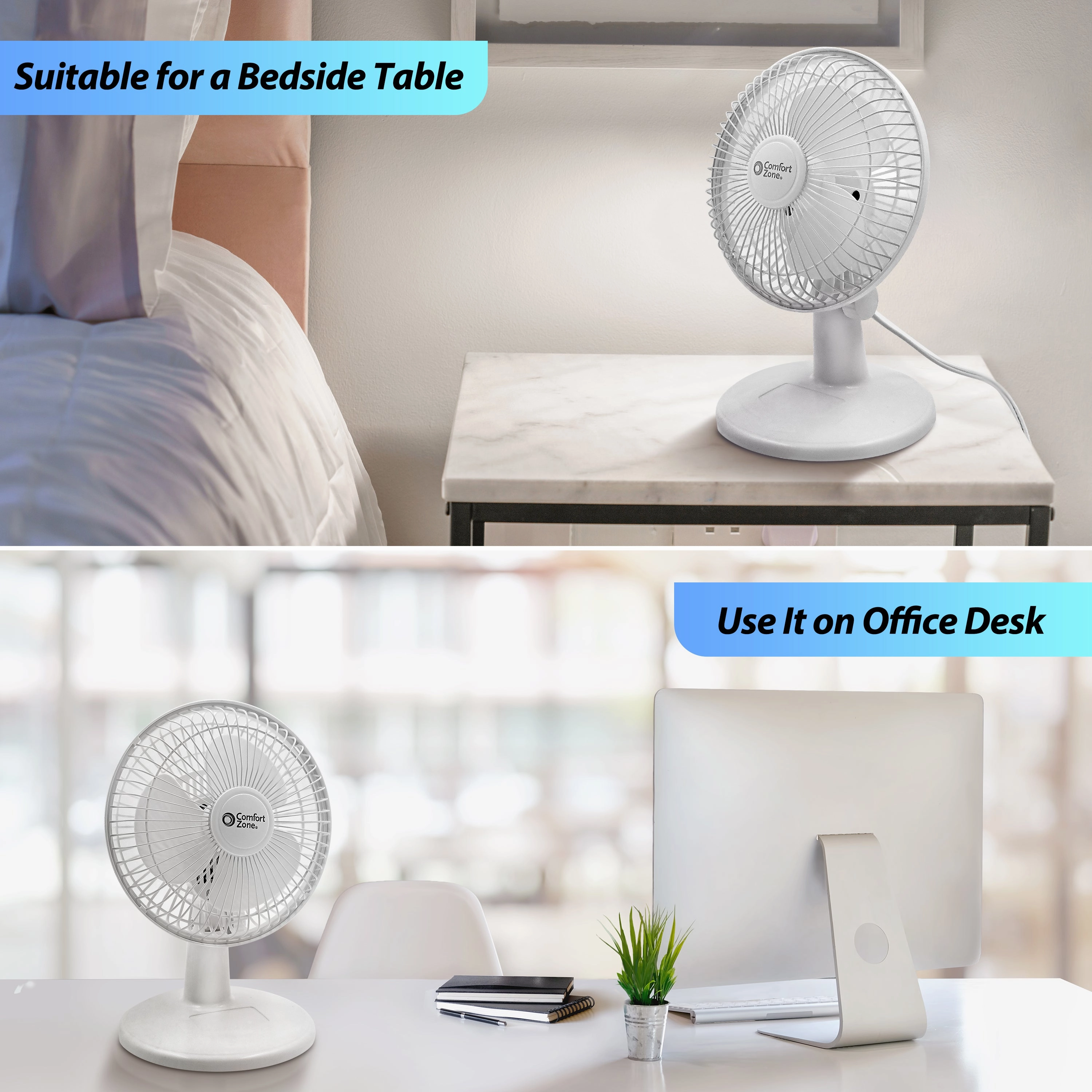 Comfort Zone 6" 2-Speed Desk Fan with Stable Base and Adjustable Tilt