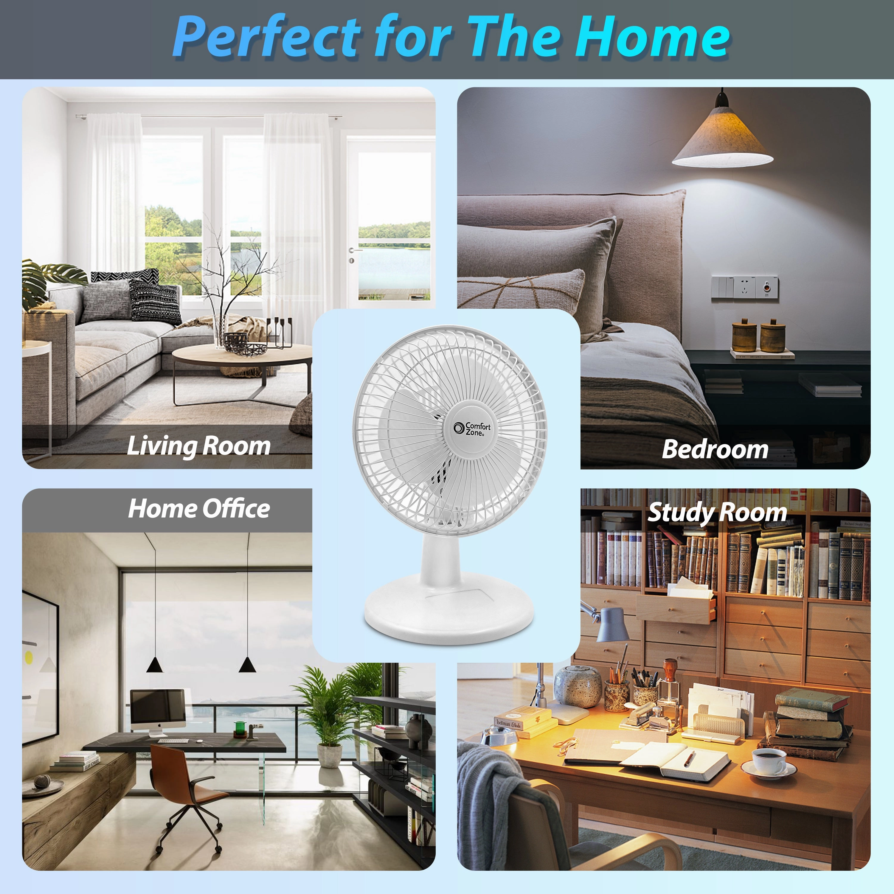 Comfort Zone 6" 2-Speed Desk Fan with Stable Base and Adjustable Tilt
