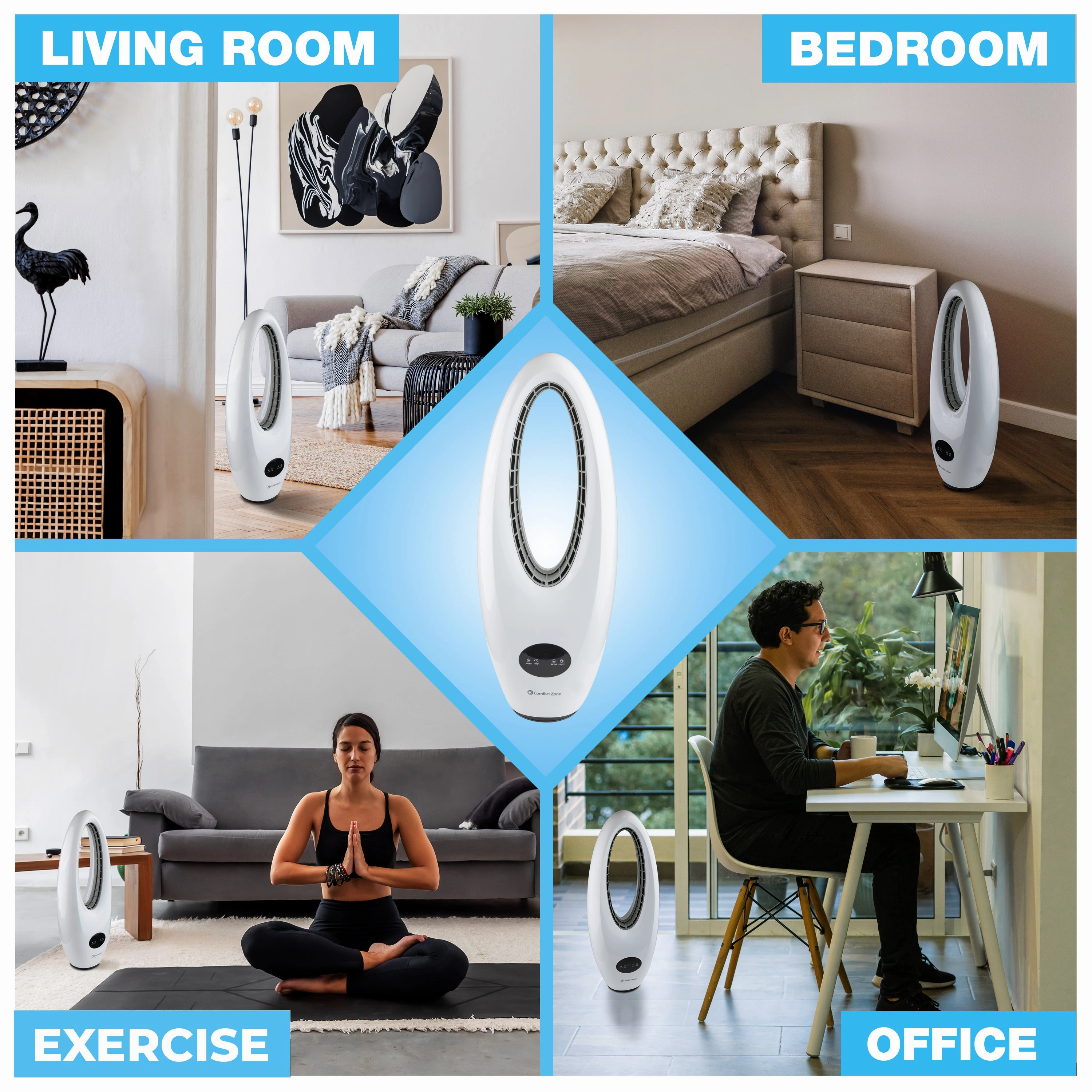 Comfort Zone Oscillating 28" Bladeless Tower Fan with Remote Control