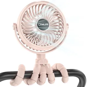 COMLIFE Baby Stroller Fan With Light, Rechargeable Battery Operated, Max 10Hrs Cooling, 3 Speeds, 360 Rotate USB Desk Fan, Flexible Tripod Clip On Fan for Stroller Car Seat Crib Treadmill Golf Cart 360-degree rotating fan for home use