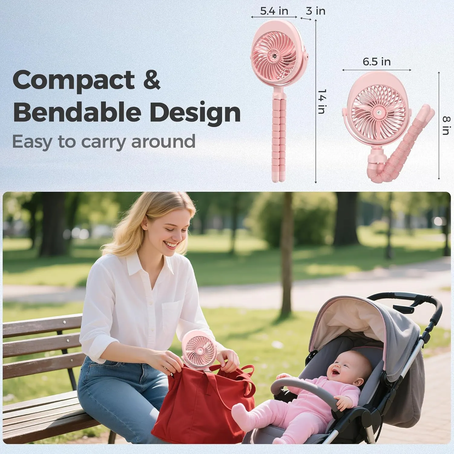 COMLIFE Misting Baby Stroller Fan, Rechargeable Battery Operated, 270 & 360 Pivoting, 50ml Portable Water Sprayer Misting Fan with Flexible Tripod Clip on Car Seat Crib Treadmill Bunk Bed