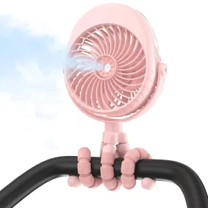 COMLIFE Misting Baby Stroller Fan, Rechargeable Battery Operated, 270 & 360 Pivoting, 50ml Portable Water Sprayer Misting Fan with Flexible Tripod Clip on Car Seat Crib Treadmill Bunk Bed 360-degree rotating fan for home use