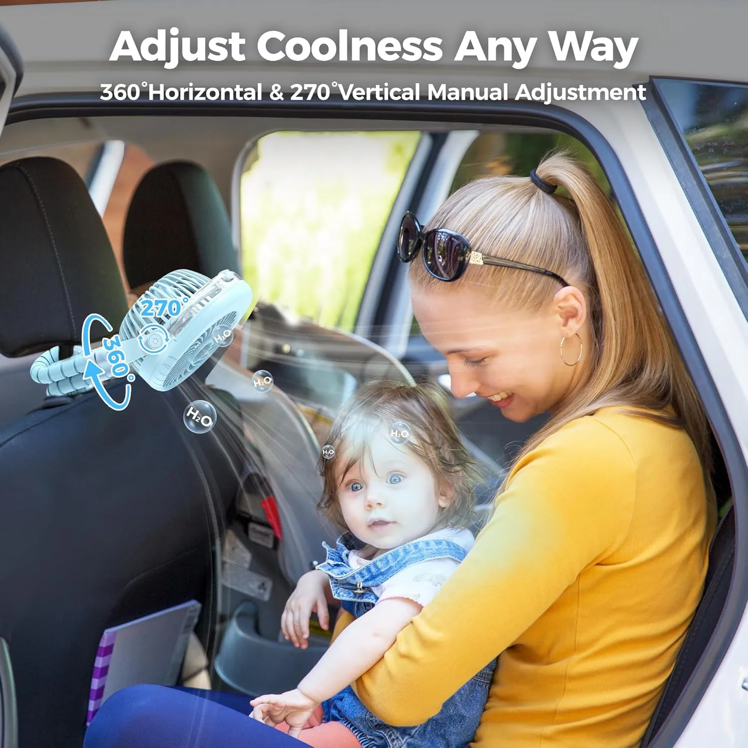 COMLIFE Misting Baby Stroller Fan, Rechargeable Battery Operated, 270 & 360 Pivoting, 50ml Portable Water Sprayer Misting Fan with Flexible Tripod Clip on Car Seat Crib Treadmill Bunk Bed
