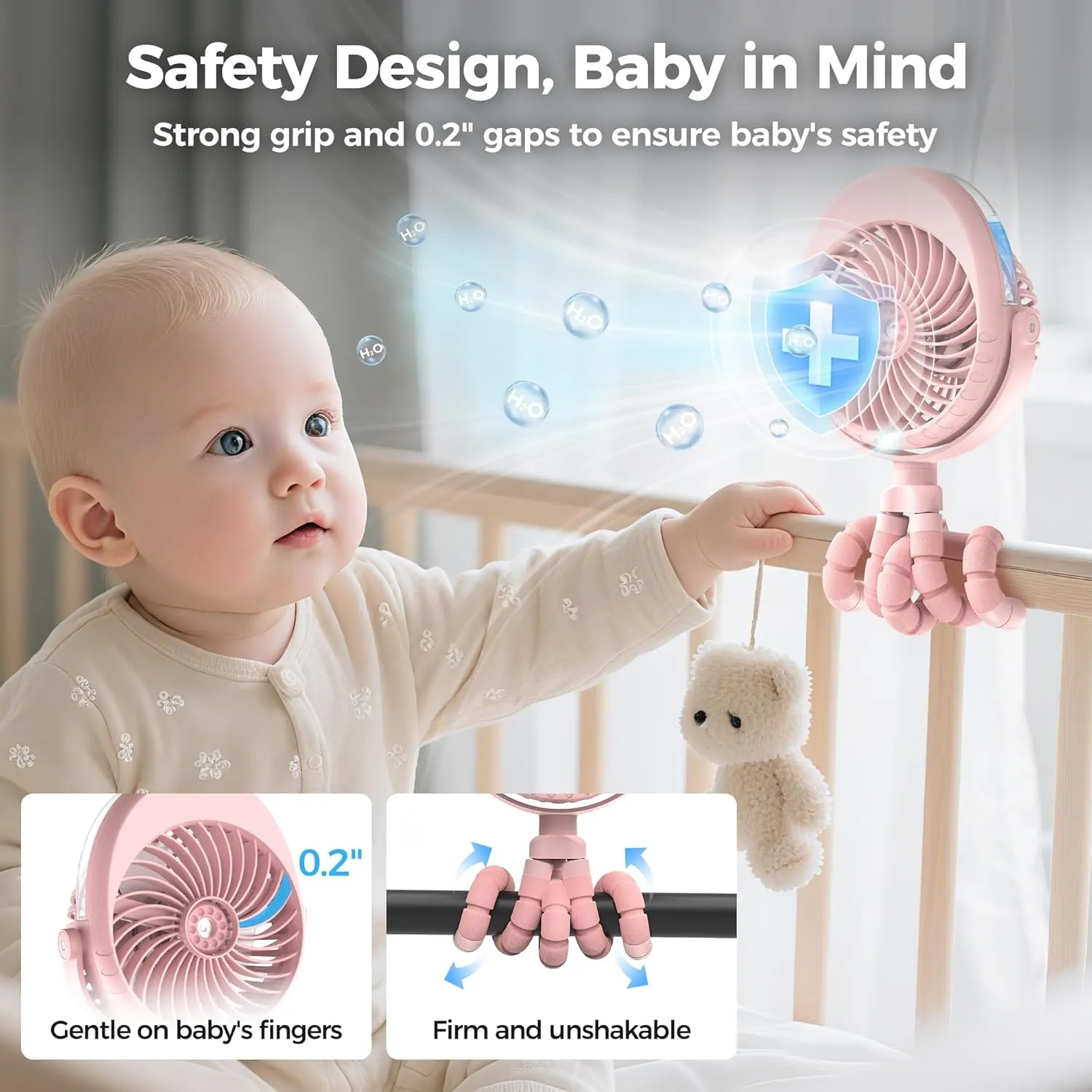 COMLIFE Misting Baby Stroller Fan, Rechargeable Battery Operated, 270 & 360 Pivoting, 50ml Portable Water Sprayer Misting Fan with Flexible Tripod Clip on Car Seat Crib Treadmill Bunk Bed