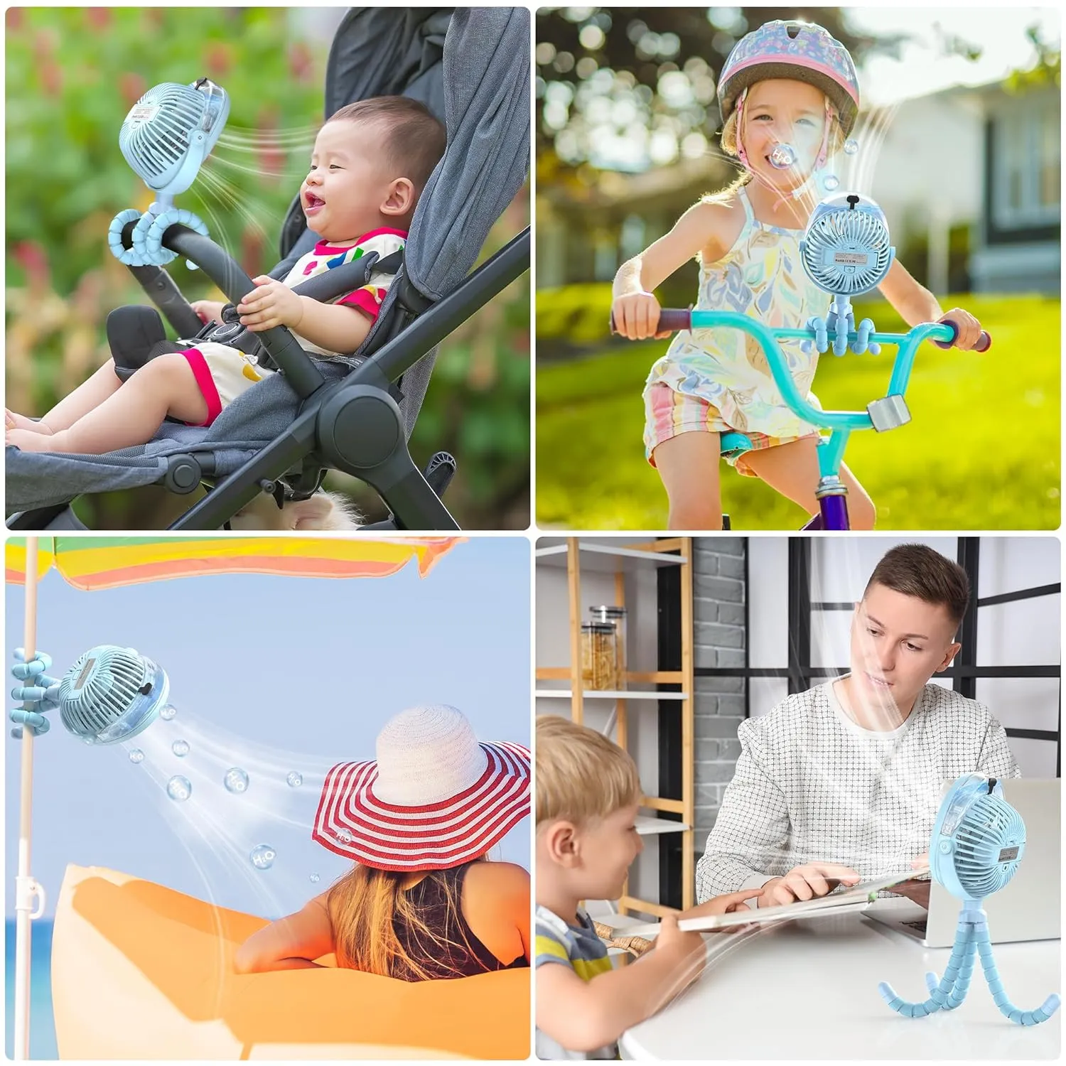 COMLIFE Misting Baby Stroller Fan, Rechargeable Battery Operated, 270 & 360 Pivoting, 50ml Portable Water Sprayer Misting Fan with Flexible Tripod Clip on Car Seat Crib Treadmill Bunk Bed