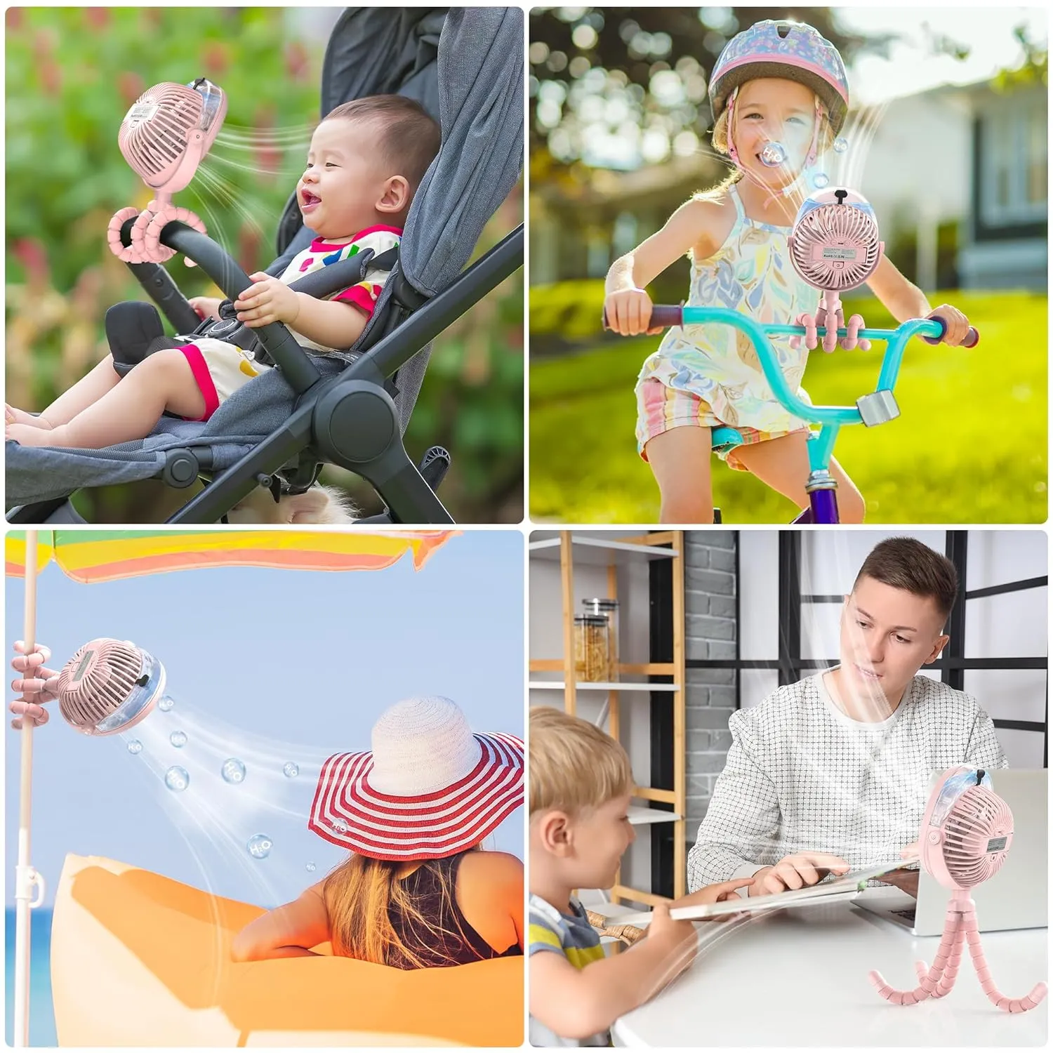 COMLIFE Misting Baby Stroller Fan, Rechargeable Battery Operated, 270 & 360 Pivoting, 50ml Portable Water Sprayer Misting Fan with Flexible Tripod Clip on Car Seat Crib Treadmill Bunk Bed