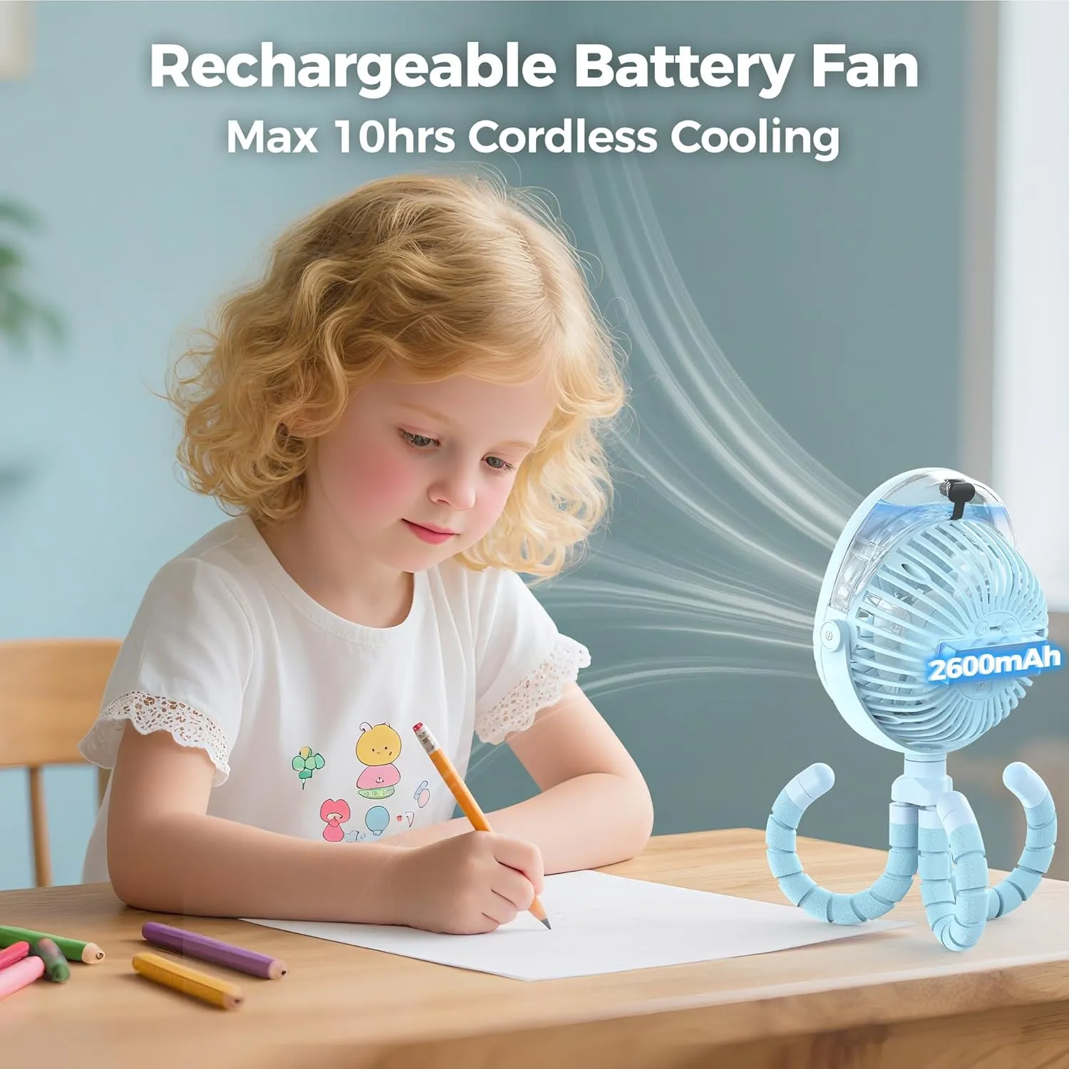 COMLIFE Misting Baby Stroller Fan, Rechargeable Battery Operated, 270 & 360 Pivoting, 50ml Portable Water Sprayer Misting Fan with Flexible Tripod Clip on Car Seat Crib Treadmill Bunk Bed