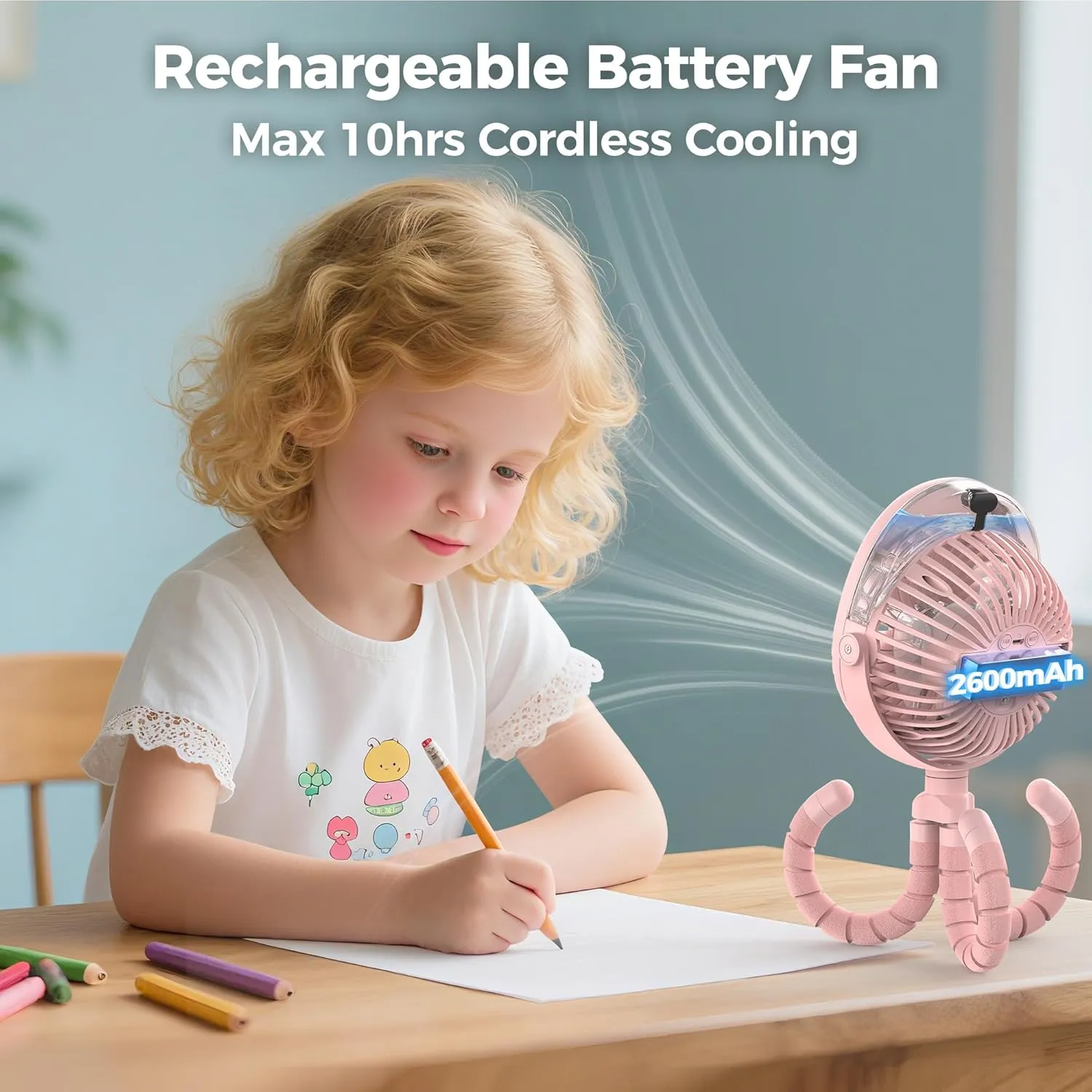 COMLIFE Misting Baby Stroller Fan, Rechargeable Battery Operated, 270 & 360 Pivoting, 50ml Portable Water Sprayer Misting Fan with Flexible Tripod Clip on Car Seat Crib Treadmill Bunk Bed