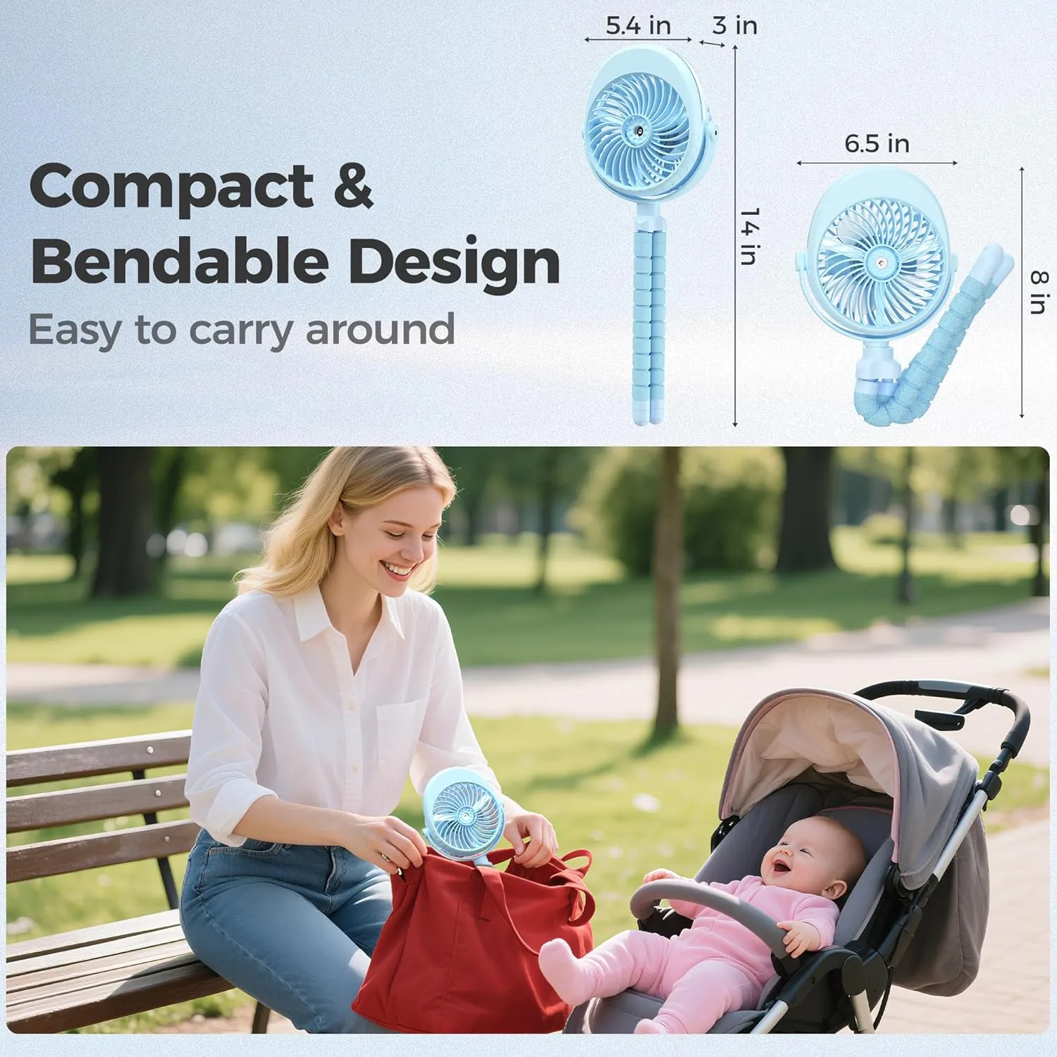 COMLIFE Misting Baby Stroller Fan, Rechargeable Battery Operated, 270 & 360 Pivoting, 50ml Portable Water Sprayer Misting Fan with Flexible Tripod Clip on Car Seat Crib Treadmill Bunk Bed