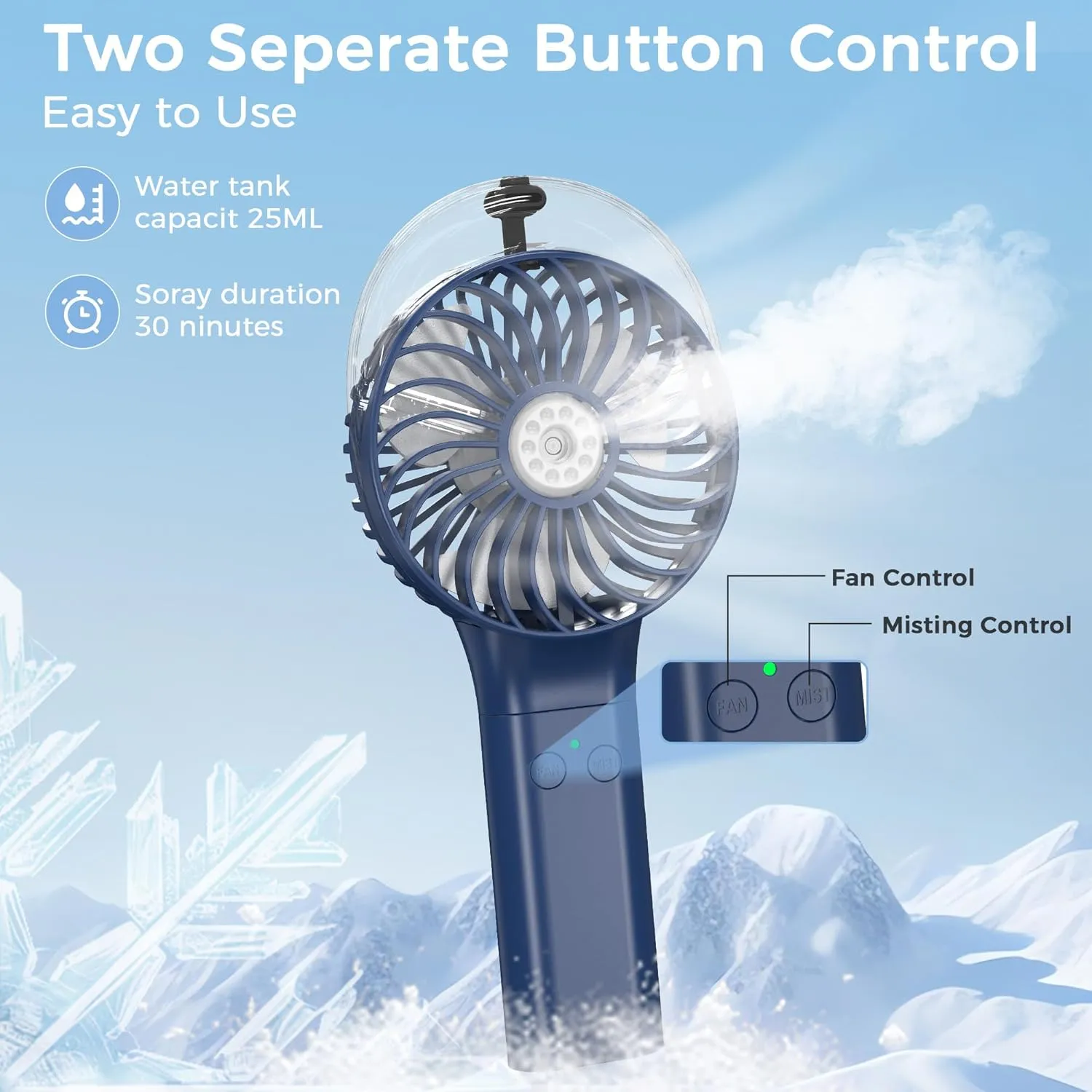 COMLIFE Portable Handheld Misting Fan, 3000mAh Rechargeable Battery Operated, 180 Foldable, Mini Personal Fan with Water Sprayer for Travel, Makeup, Home, Office, Camping, Outdoors