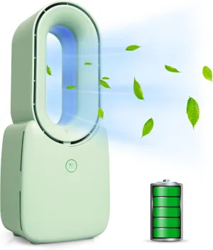 CONBOLA Desk Fan, 11.8 Inch Bladeless Fan Small Table Fan Air Cooler, Portable Rechargeable Breeze Quiet Fan with Touch Control 5-Colors Decorative LED Light for Office BedroomGreen Desktop fan with humidification feature