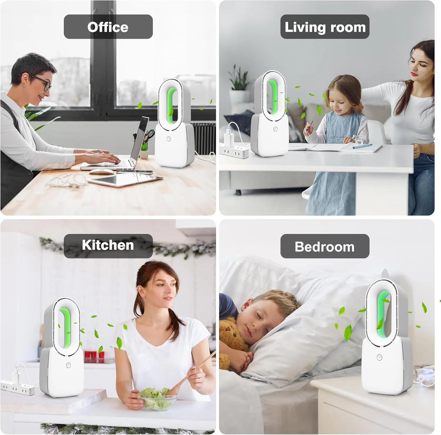 CONBOLA Desk Fan, Bladeless Fan 11.8 inch Small Personal Cooling Fan with 5 Colors LED Light, Touch Control, Quiet Table Fan for Bedroom, Home, Office