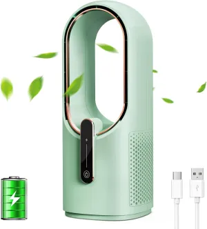 CONBOLA Desk Fan Portable, Battery Operated,Quiet Desktop Fan Bladeless with 3 Cooling Speeds, 11.8 Inch Touch Control Personal Fan for Bedroom, Office, Home, Outdoor (Green) Desktop fan with humidification feature
