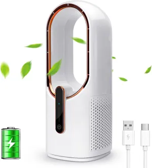 CONBOLA Desk Fan Small Quiet, Battery Operated Portable, Bladeless Desktop Fan with 3 Cooling Speeds, 11.8 Inch Touch Control Personal Fan for Bedroom, Office, Home, Outdoor (White) Desktop fan with humidification feature