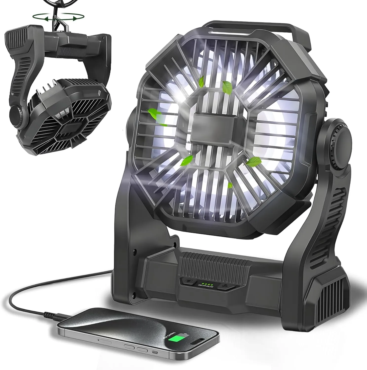 CONBOLA Portable Fan Rechargeable, 20400mAh Cordless Battery Powered Fan with LED Lantern, USB C Battery Operated for Travel Bedroom Home Camping Tent Office Beach Desk Fishing Outdoor Battery-powered portable fan