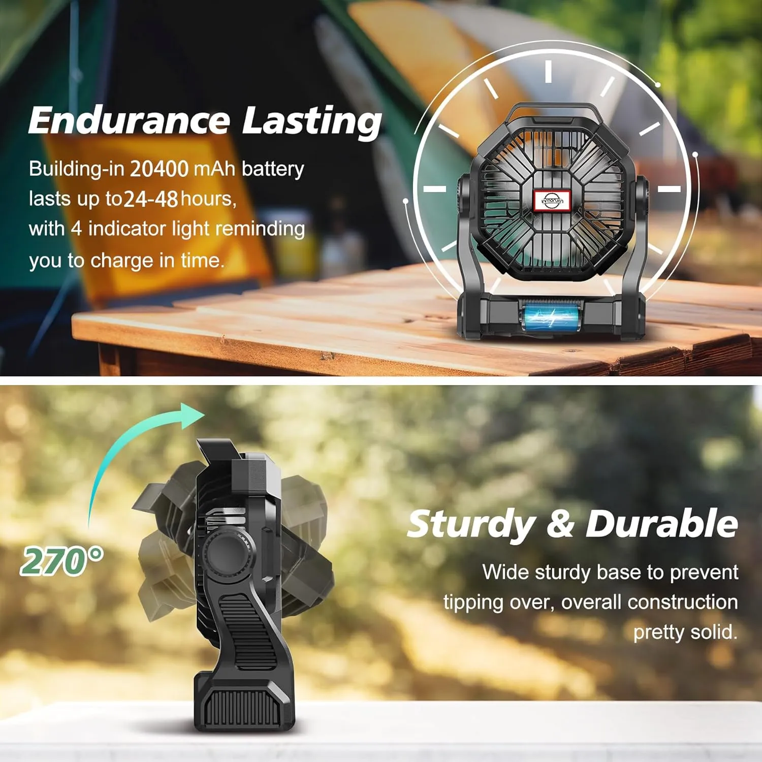 CONBOLA Portable Fan Rechargeable, 20400mAh Cordless Battery Powered Fan with LED Lantern, USB C Battery Operated for Travel Bedroom Home Camping Tent Office Beach Desk Fishing Outdoor