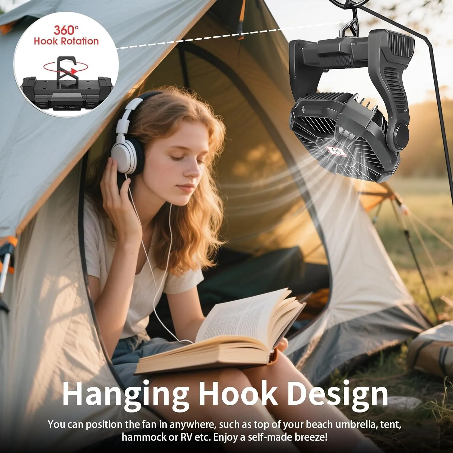 CONBOLA Portable Fan Rechargeable, 20400mAh Cordless Battery Powered Fan with LED Lantern, USB C Battery Operated for Travel Bedroom Home Camping Tent Office Beach Desk Fishing Outdoor