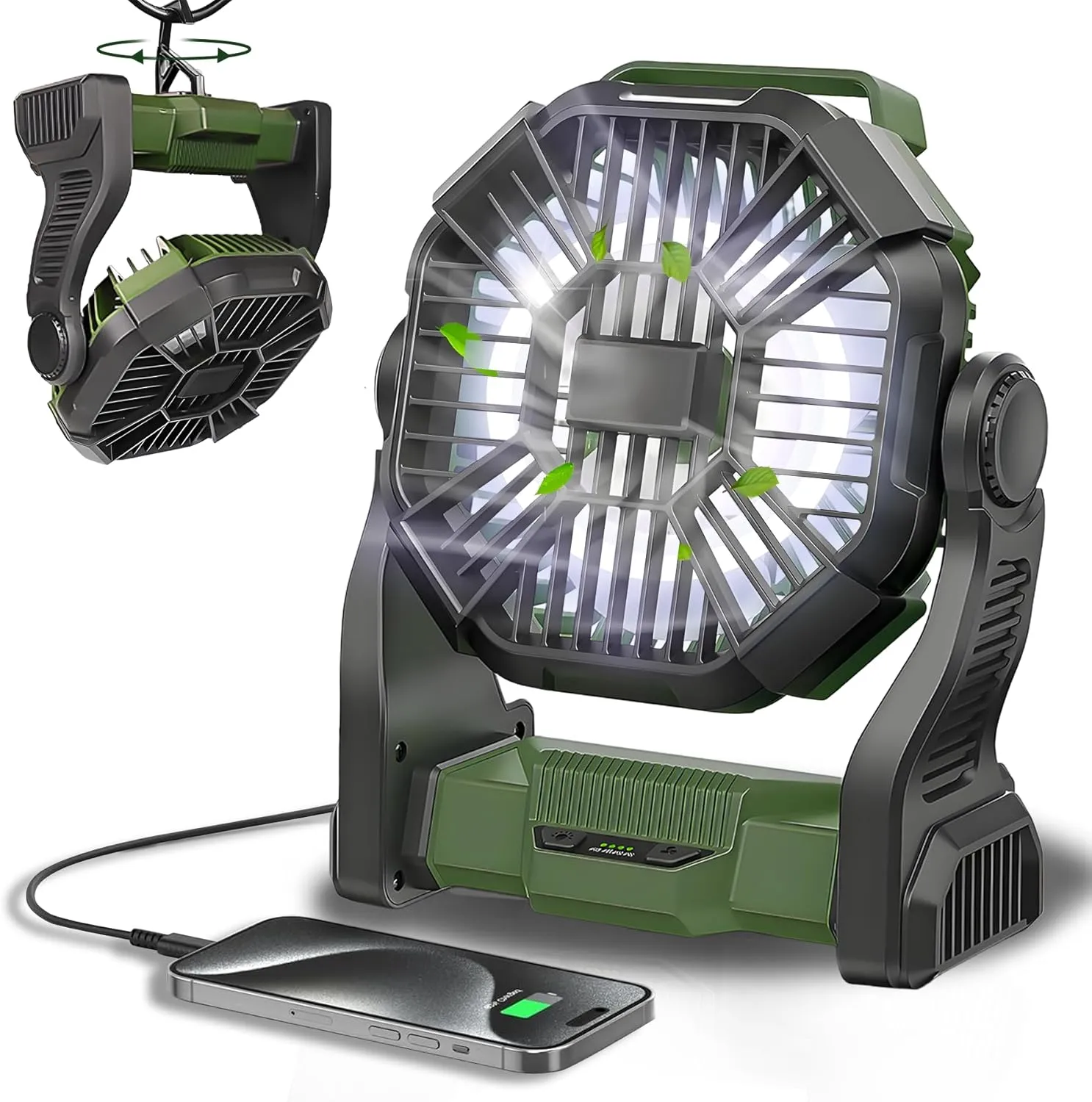 CONBOLA Portable Fan Rechargeable, 20400mAh Cordless Battery Powered Fan with LED Lantern, USB C Battery Operated for Travel Bedroom Home Camping Tent Office Beach Desk Fishing Table Battery-powered portable fan