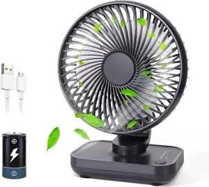 CONBOLA Small Desk Fan for Bedroom, 3600mAh Battery Powered Rechargeable Fan, USB Fan for Desk, 4 Speeds Air Circulator Quiet Table Fan for Home Office, Blue USB desktop fan for workspace
