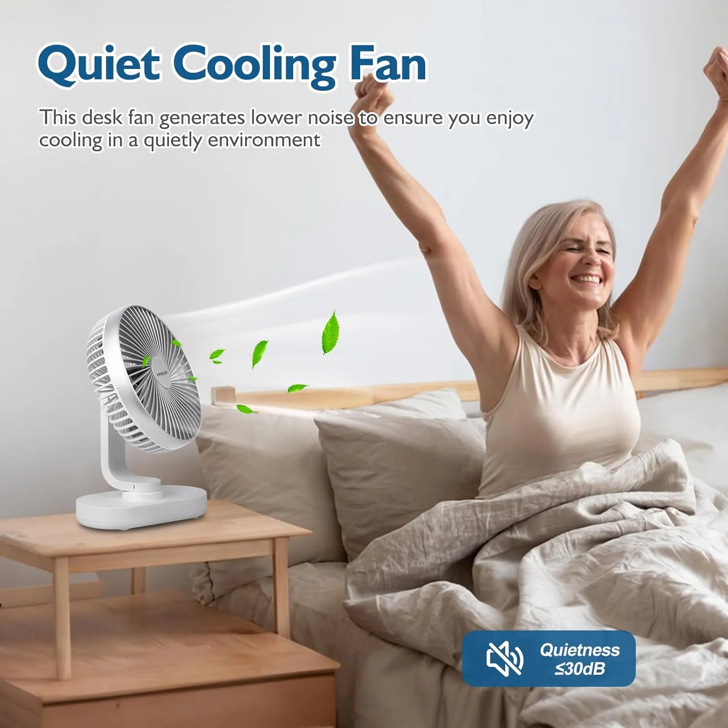 CONBOLA Small Desk Fan for Bedroom, 4000mAh Battery Powered Rechargeable Fan, 90 Vertical Manual and 120 Oscillating, 4 Speeds Air Circulator Fan, Quiet Table Fan for Home Office, White