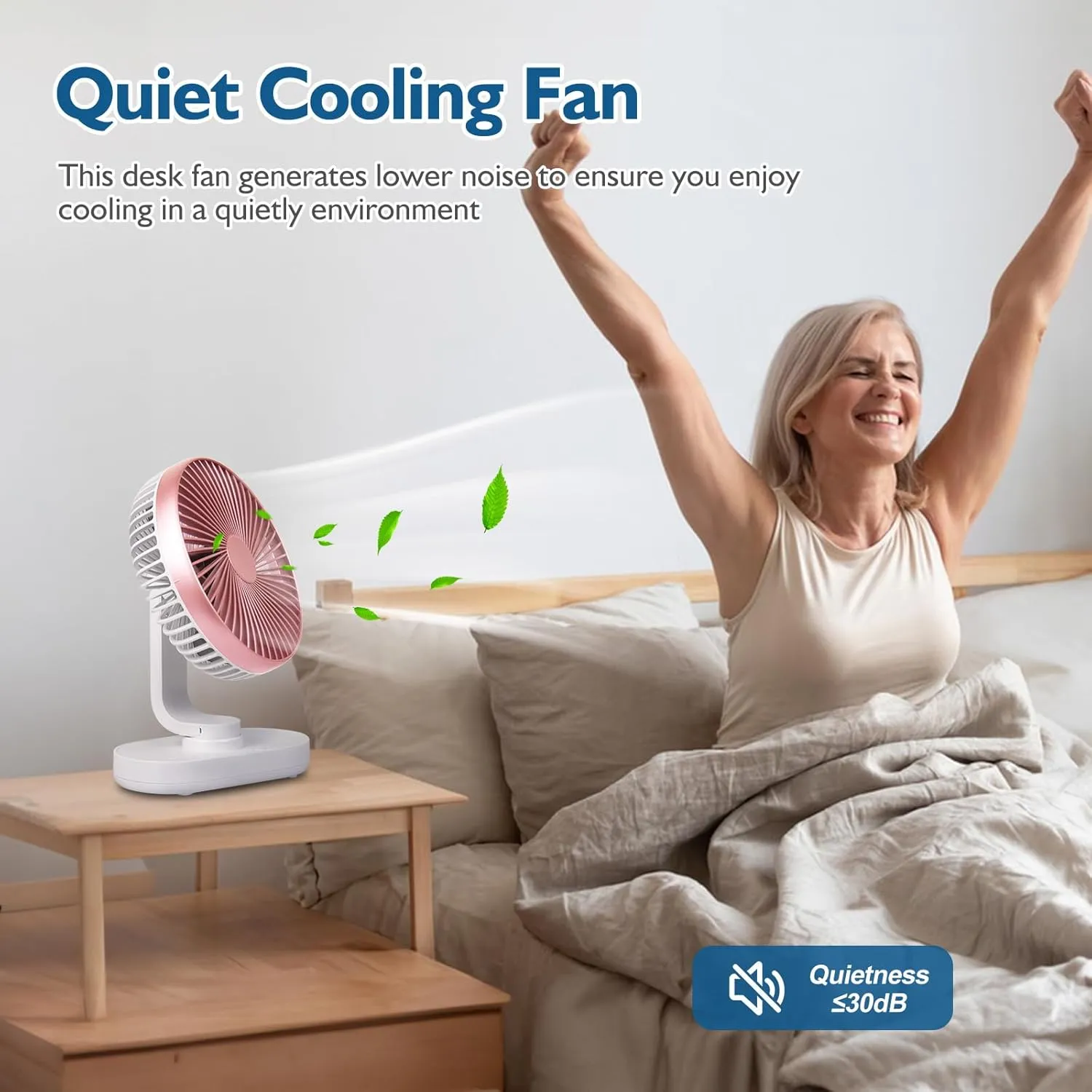 CONBOLA Small Desk Fan for Bedroom, 4000mAh Battery Powered Rechargeable Fan, 90 Vertical Manual and 120 Oscillating Fan, 4 Speeds Quiet Air Circulator Table Fan for Home Office, Pink