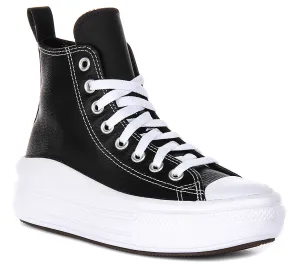 Converse All Star Move A04831C In Black White Leather Juniors Shoes Converse