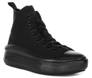 Converse All Star Move Hi A03668C In All Black For Junior Shoes Converse
