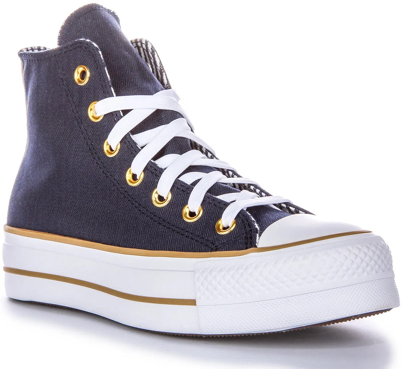 Converse CT All Star Lift Hi A08860C In Navy Herringbone Shoes Converse