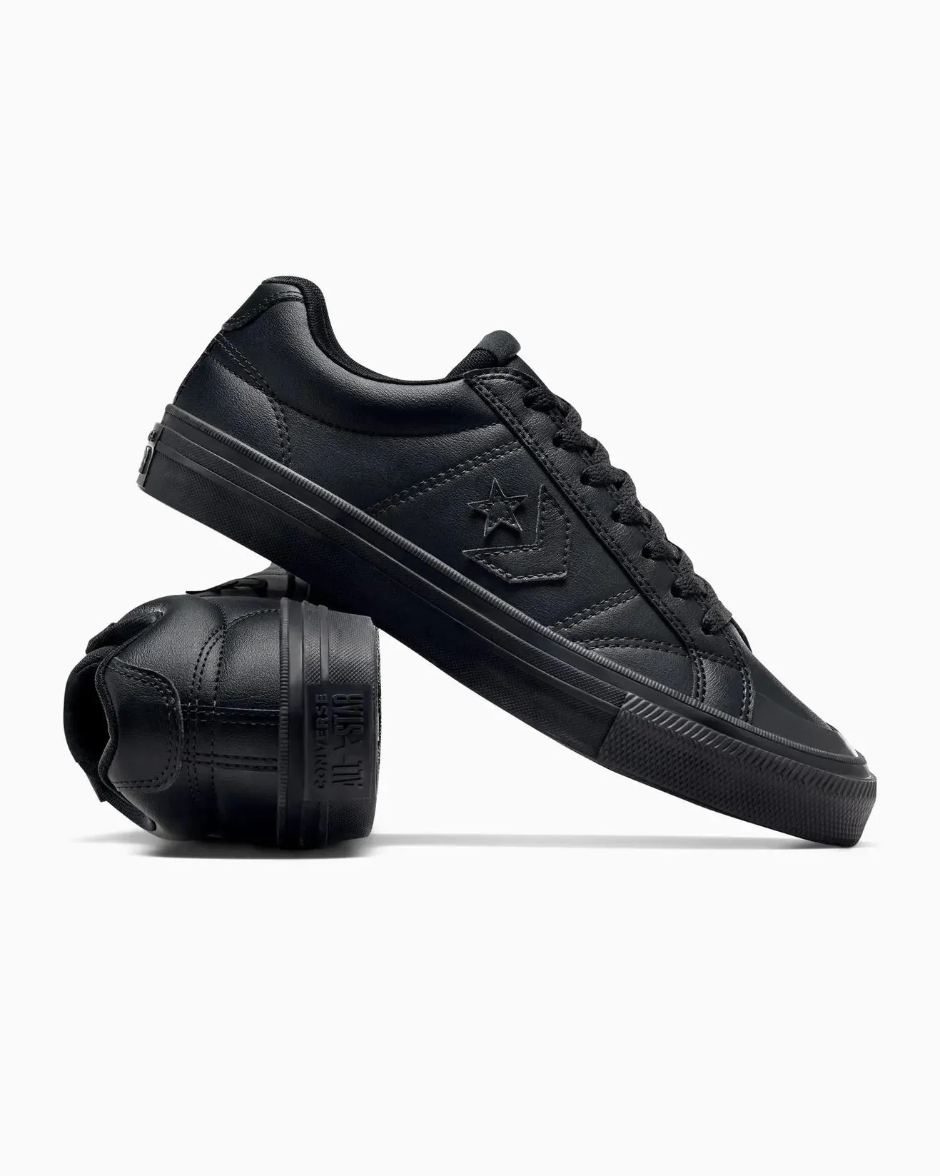 CONVERSE UNISEX CONVERSE SPORT CASUAL FAUX LEATHER LOW TOP BLACK MONO BLACK SHOES Shoes_Mens-Converse