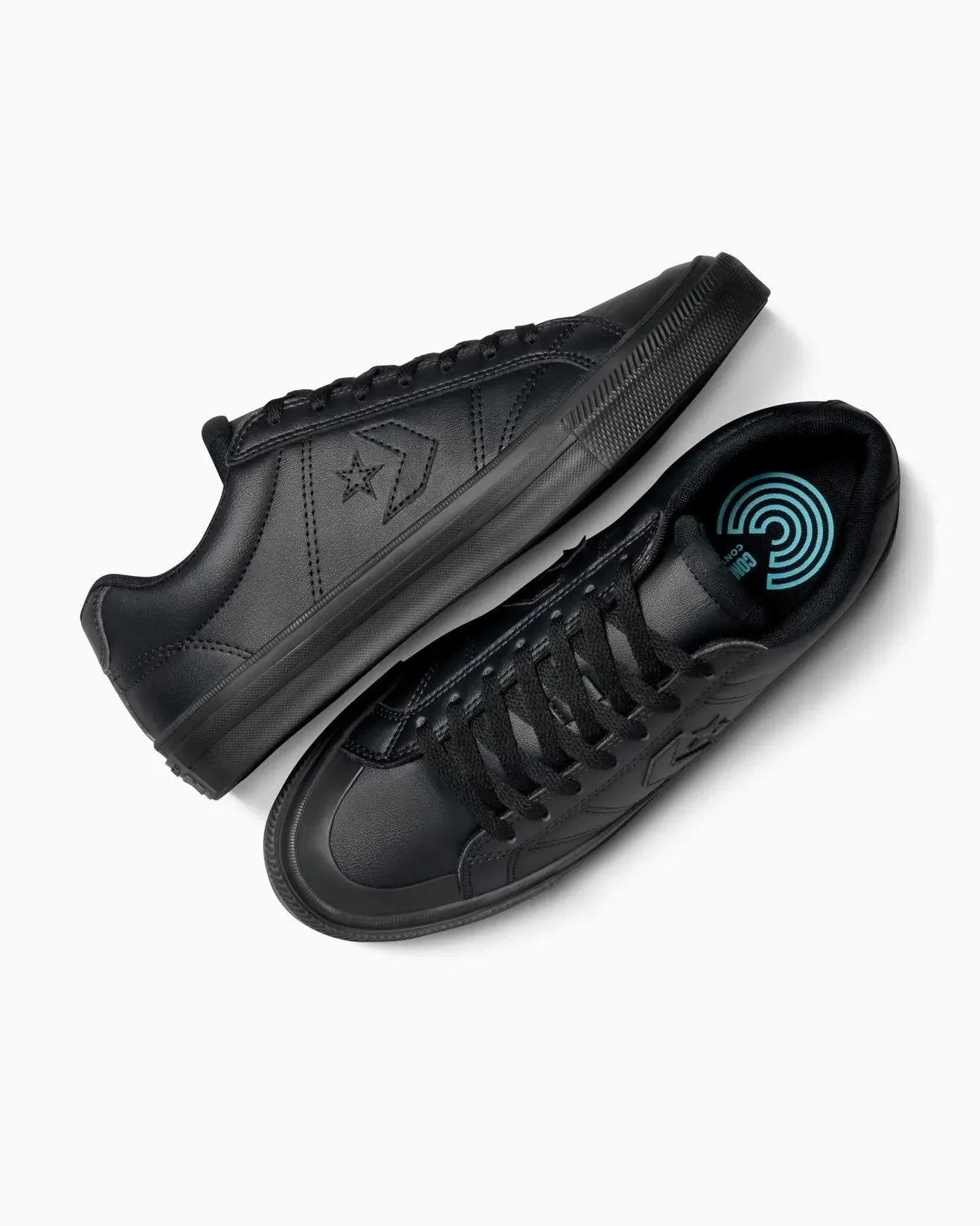 CONVERSE UNISEX CONVERSE SPORT CASUAL FAUX LEATHER LOW TOP BLACK MONO BLACK SHOES Shoes_Mens-Converse