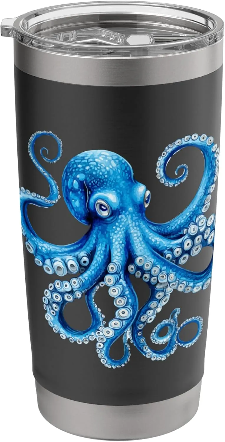 Cool Blue Octopus Sea Ocean Lover,Tentacles Octopus Lover Stainless Steel Insulated Tumbler Octopus-shaped decorative fan