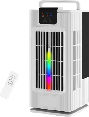 Cooling Fan,4-IN-1 Air Cooler w/ 3-Level Humidify & 4 Speeds, 7-Color Night Lights, 8H Timer for Smart Auto-off, 2.0L Tank Desk Misting Fan for Bedroom Room Office Living Room Desktop fan with humidification feature