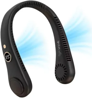 Cooling Neck Fan, 5-Speed, USB Rechargeable Bladeless Hands-Free Portable Lightweight Quiet LED Display Indoor Outdoor Birthday Xmas Gift Men Women Summer Travel (Midnight Black), BZ-F101A Neck fan for hands-free comfort