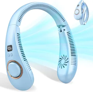 Cooling Neck Fan Battery Operated,Portable Neck Fan Rechargeable with LED Display & Adjustable 4 Speeds,Foldaway Powerful Soundless Compact Neck Hanging Fan,Gifts For Mom Dad Kid Father'S Day Birthday Small bladeless fan for quiet cooling