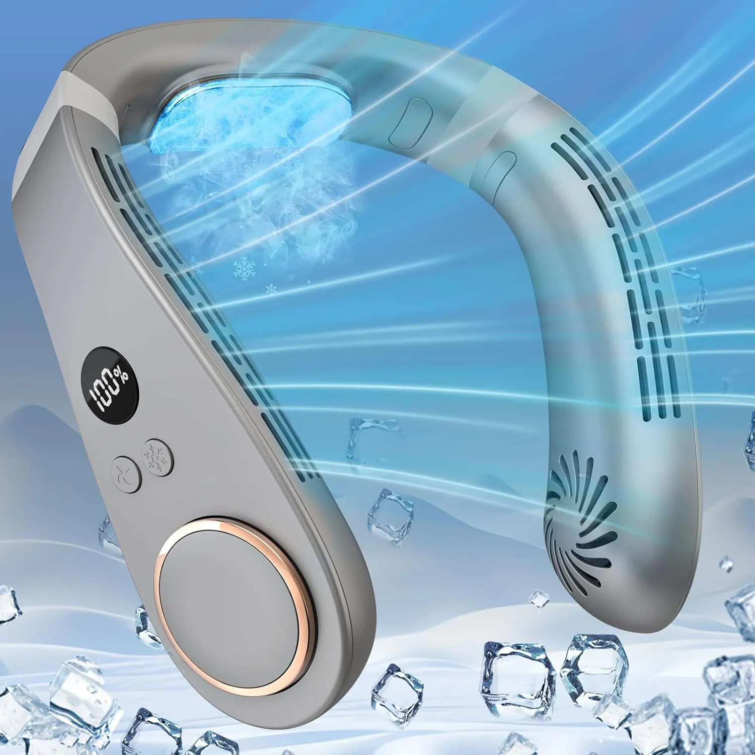 Cooling Neck Fan,Rechargeable Fans that Feel Like Air Conditioners,5500mAh Portable Neck Fan Cooling Plate,Headset Design Face Devices with LED Display for Adults Childrens in Summer Hot Weather Beach Neck fan for hands-free comfort