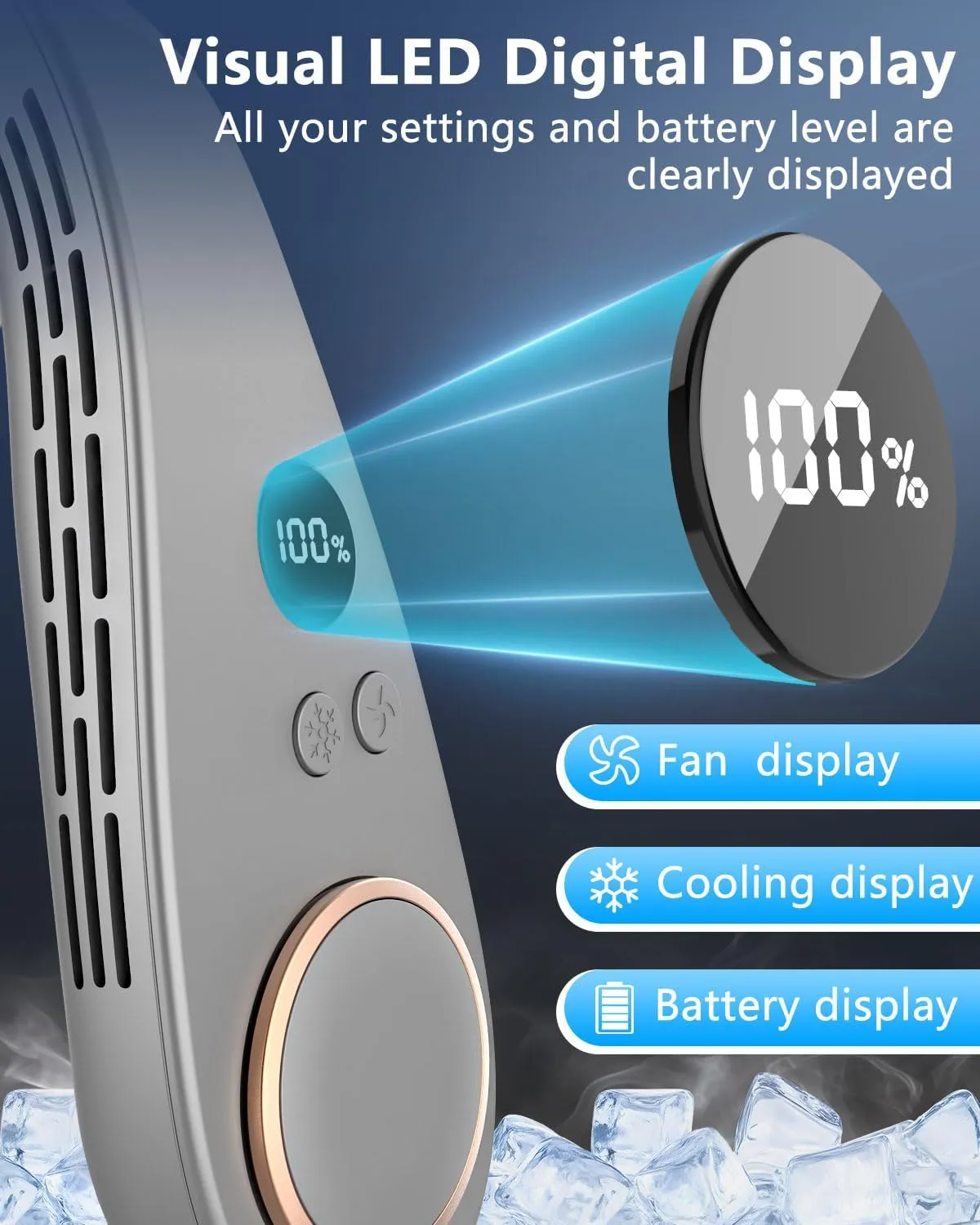 Cooling Neck Fan,Rechargeable Fans that Feel Like Air Conditioners,5500mAh Portable Neck Fan Cooling Plate,Headset Design Face Devices with LED Display for Adults Childrens in Summer Hot Weather Beach