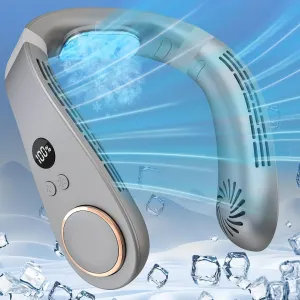 Cooling Neck Fan,Rechargeable Fans that Feel Like Air Conditioners,5500mAh Portable Neck Fan Cooling Plate,Headset Design Face Devices with LED Display for Adults Childrens in Summer Hot Weather Beach Neck fan for hands-free comfort