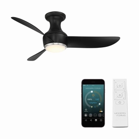 Corona Indoor/Outdoor 3-Blade 44" Smart Flush Mount Ceiling Fan with LED Light Kit and Remote Control quiet ceiling fans with remote control