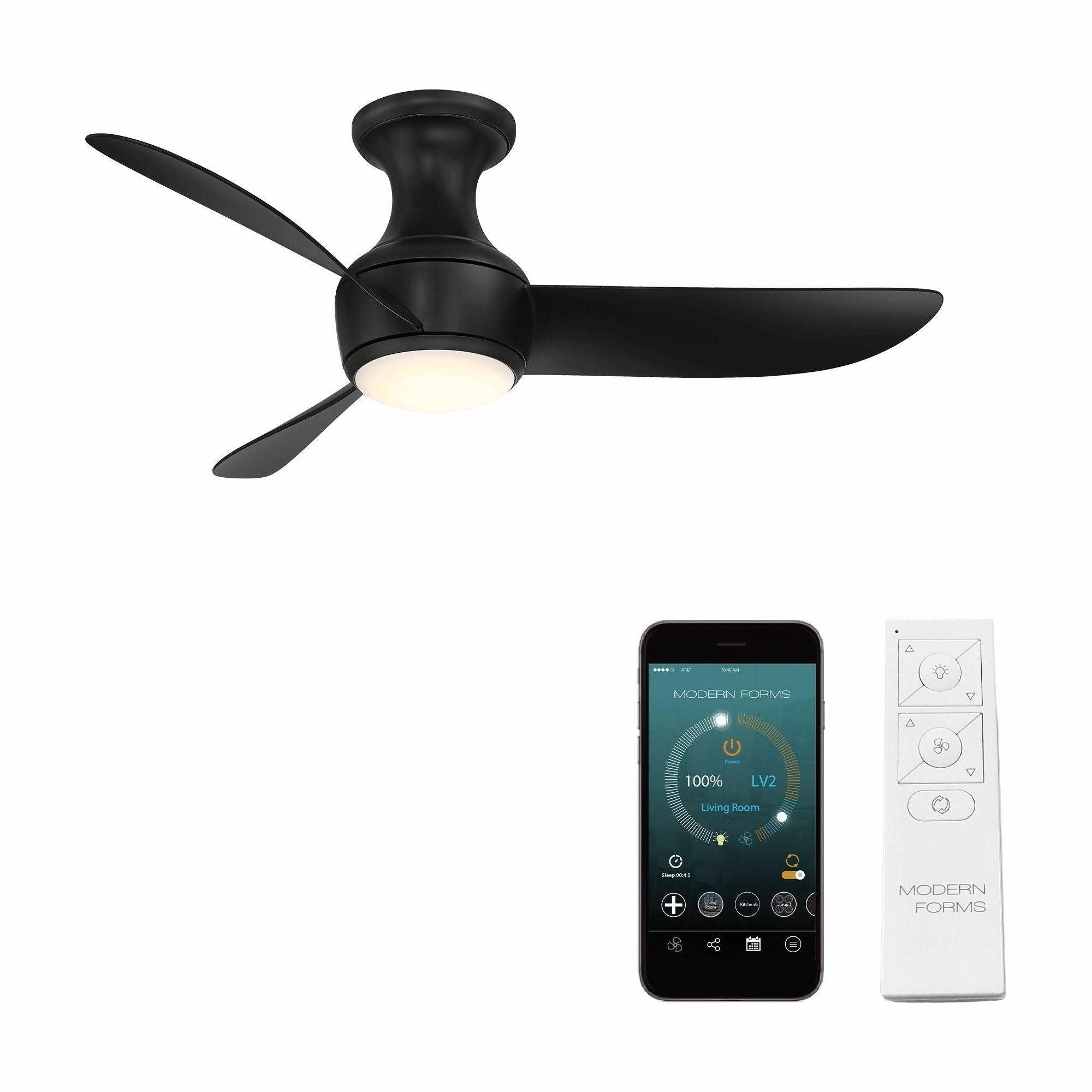 Corona Indoor/Outdoor 3-Blade 44" Smart Flush Mount Ceiling Fan with LED Light Kit and Remote Control