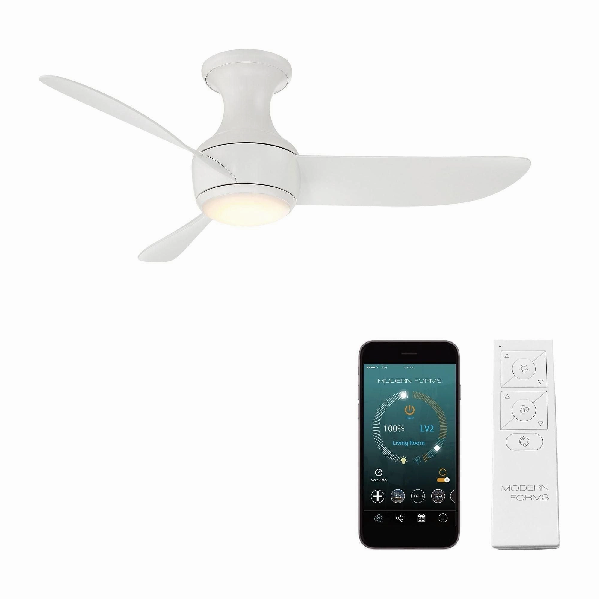 Corona Indoor/Outdoor 3-Blade 44" Smart Flush Mount Ceiling Fan with LED Light Kit and Remote Control