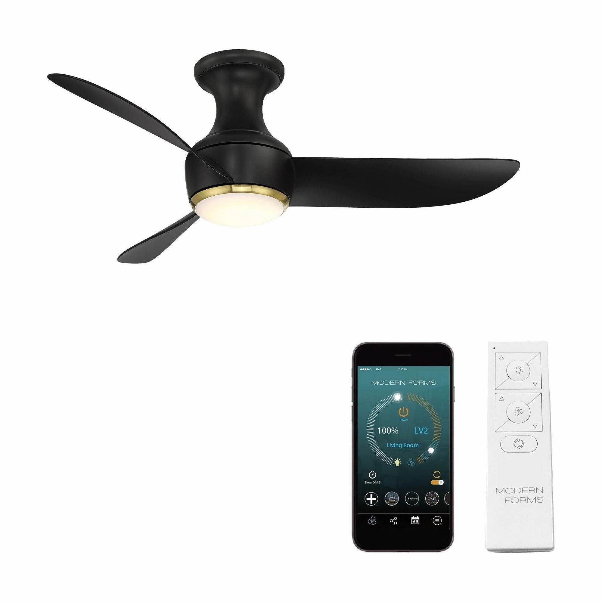 Corona Indoor/Outdoor 3-Blade 44" Smart Flush Mount Ceiling Fan with LED Light Kit and Remote Control